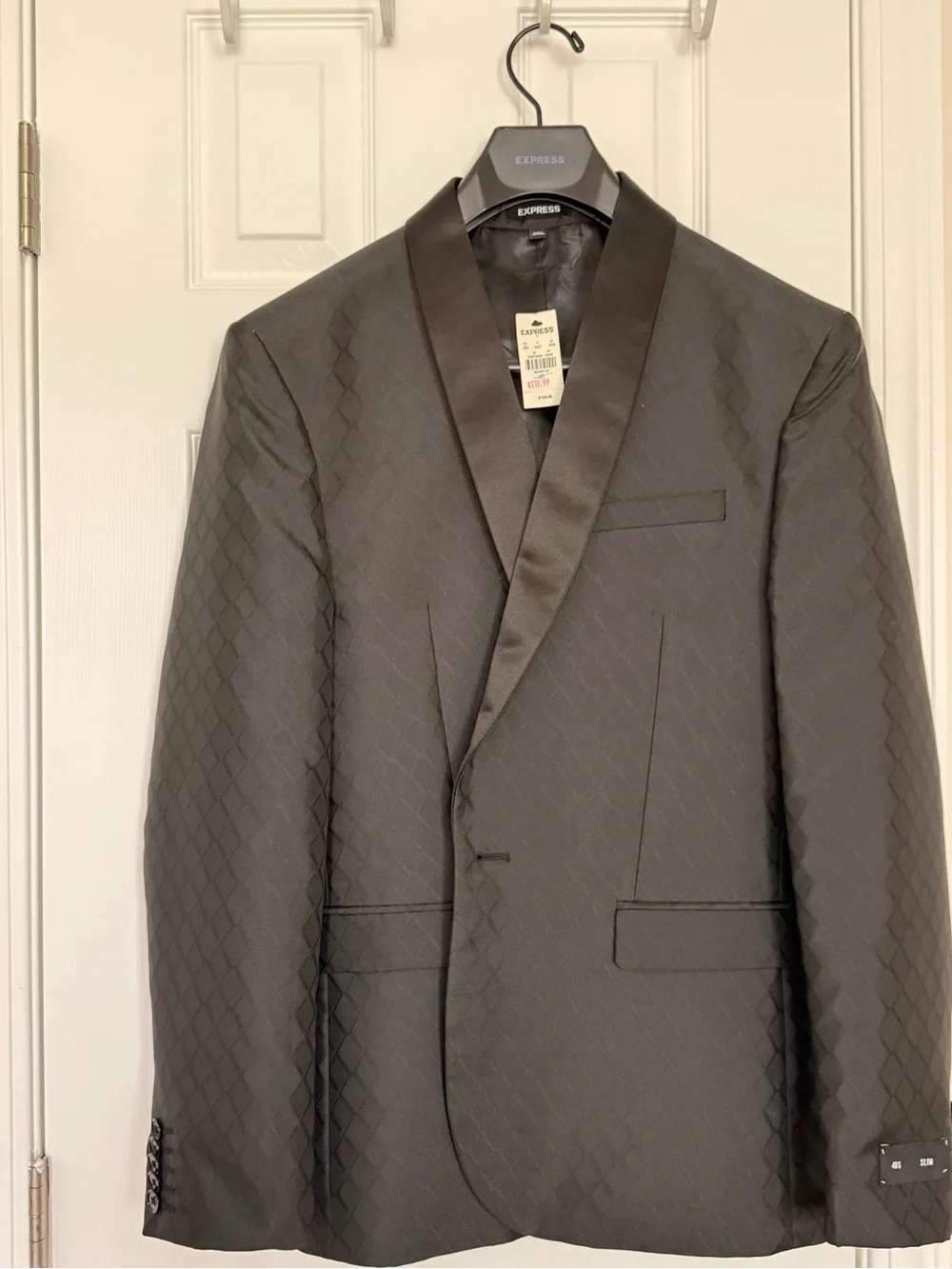 Express Men's Black Diamond-Pattern Satin Shawl Lapel Blazer
